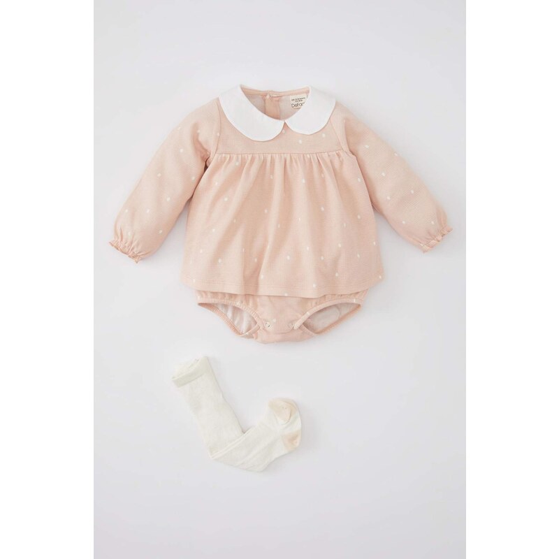 DEFACTO Baby Girl Newborn Polka Dot Dress Socks 2 Piece Set