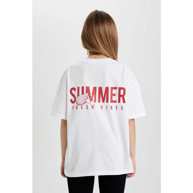 DEFACTO Girl Oversize Fit Back Printed Short Sleeve T-Shirt