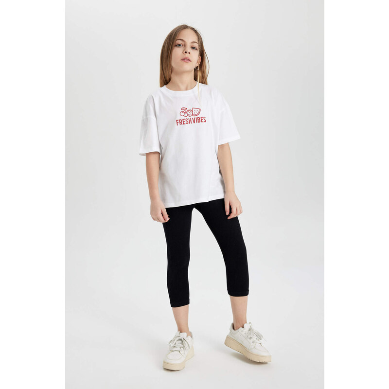 DEFACTO Girl Oversize Fit Back Printed Short Sleeve T-Shirt