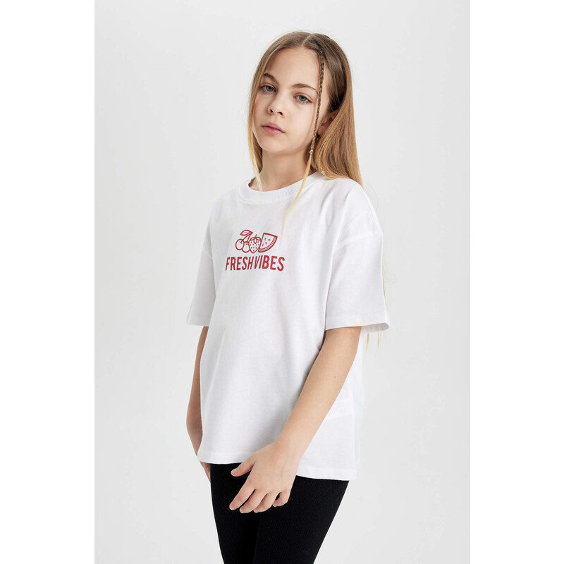 DEFACTO Girl Oversize Fit Back Printed Short Sleeve T-Shirt