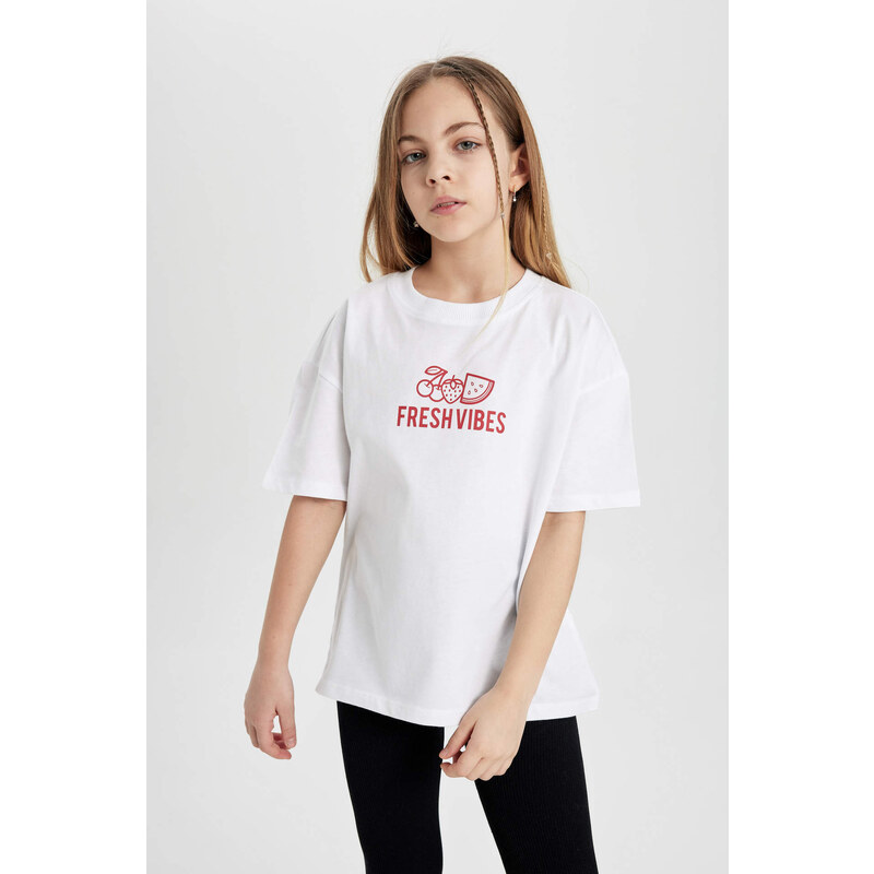 DEFACTO Girl Oversize Fit Back Printed Short Sleeve T-Shirt