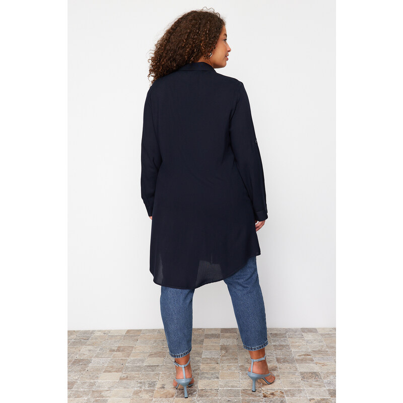 Trendyol Curve Navy Blue Basic Oversize Woven Shirt