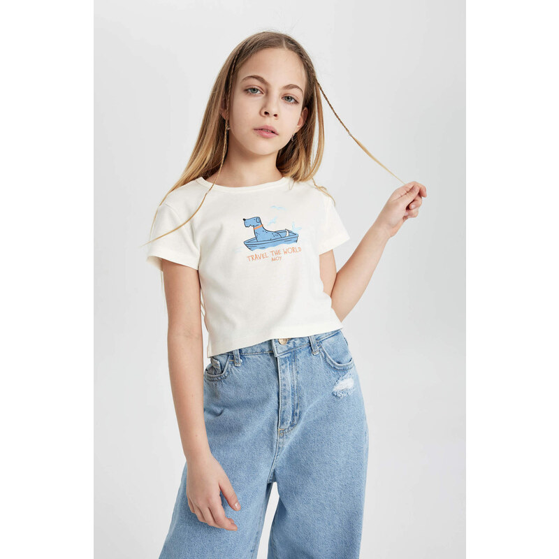 DEFACTO Girl Ribbed Short Sleeve T-Shirt