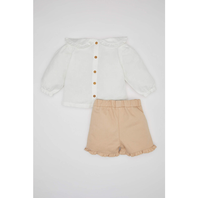 DEFACTO Baby Girl Twill Blouse Shorts Socks 3 Piece Set