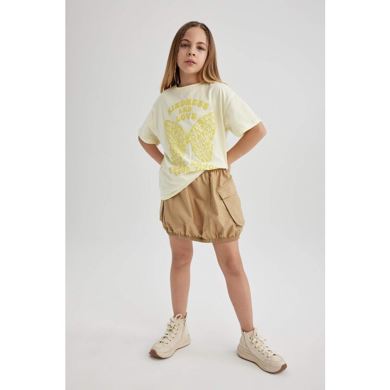 DEFACTO Girl Oversize Fit Printed Short Sleeve T-Shirt