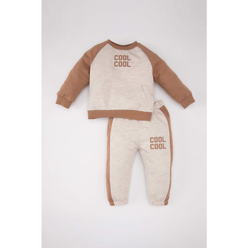 DEFACTO Baby Boy Slogan Printed Sweatshirt Sweatpants 2 Piece Set