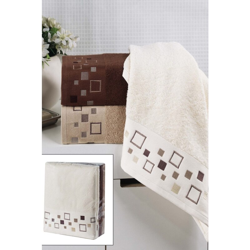 Bavlněný ručník Cotton Candy - Squares ecru