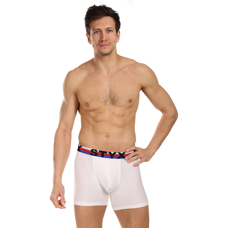 3PACK pánské boxerky Styx long sportovní guma bílé trikolóra (3U2061)