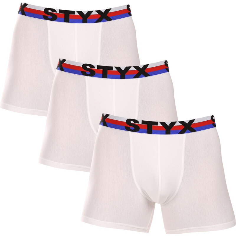 3PACK pánské boxerky Styx long sportovní guma bílé trikolóra (3U2061)