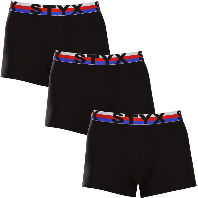 3PACK pánské boxerky Styx sportovní guma černé trikolóra (3G1960