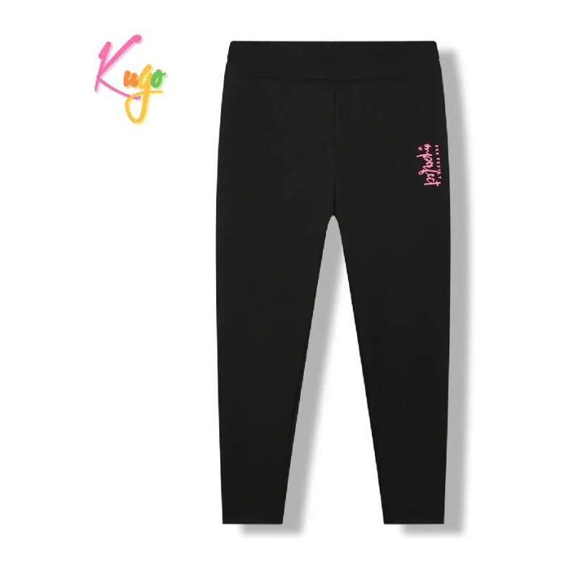 Dívčí funkční legíny Kugo GL8720, černé / tm. růžový nápis, vel.