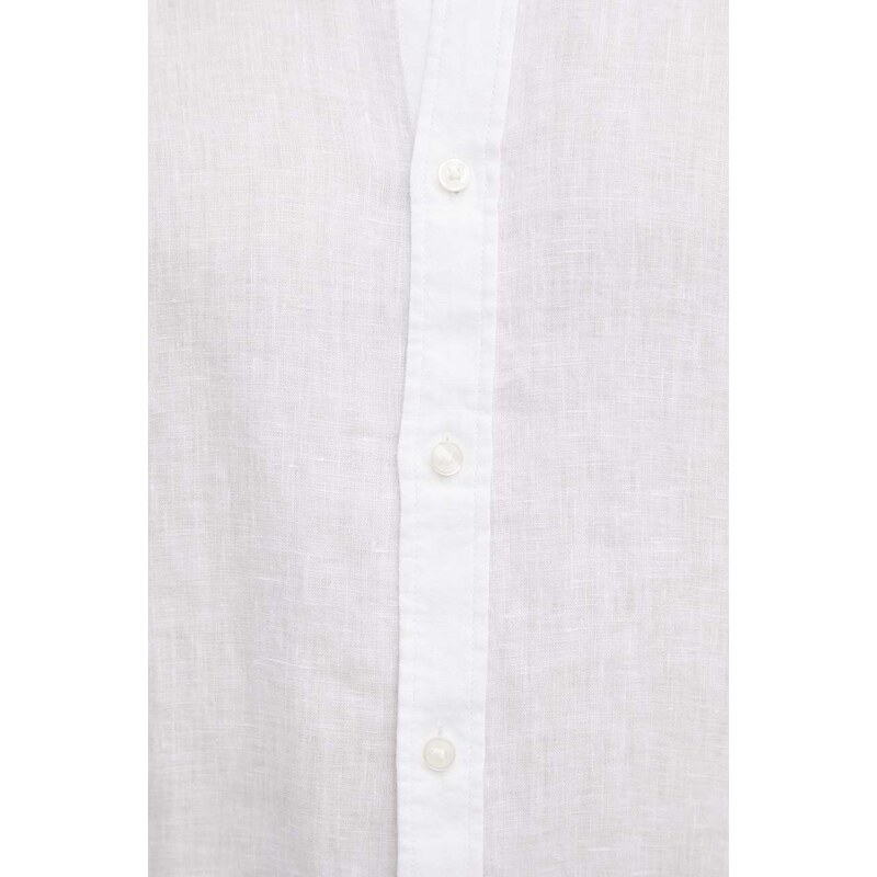 Lněná košile Michael Kors bílá barva, slim, s límečkem button-down