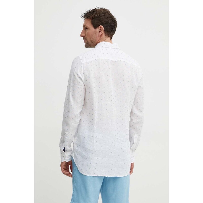 Lněná košile Tommy Hilfiger bílá barva, regular, s límečkem button-down, MW0MW34615