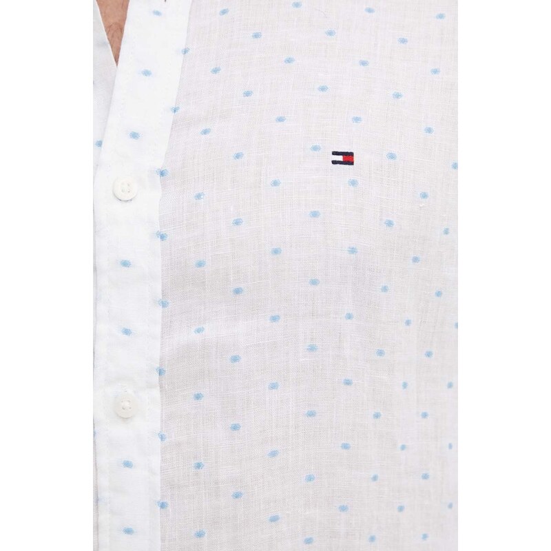 Lněná košile Tommy Hilfiger bílá barva, regular, s límečkem button-down, MW0MW34615