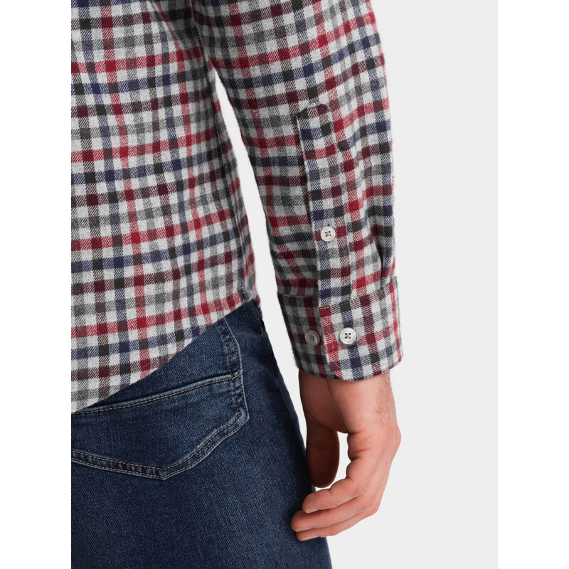 Ombre Clothing Pánská kostkovaná flanelová košile - tmavě modrá a červená V3 OM-SHCS-0150