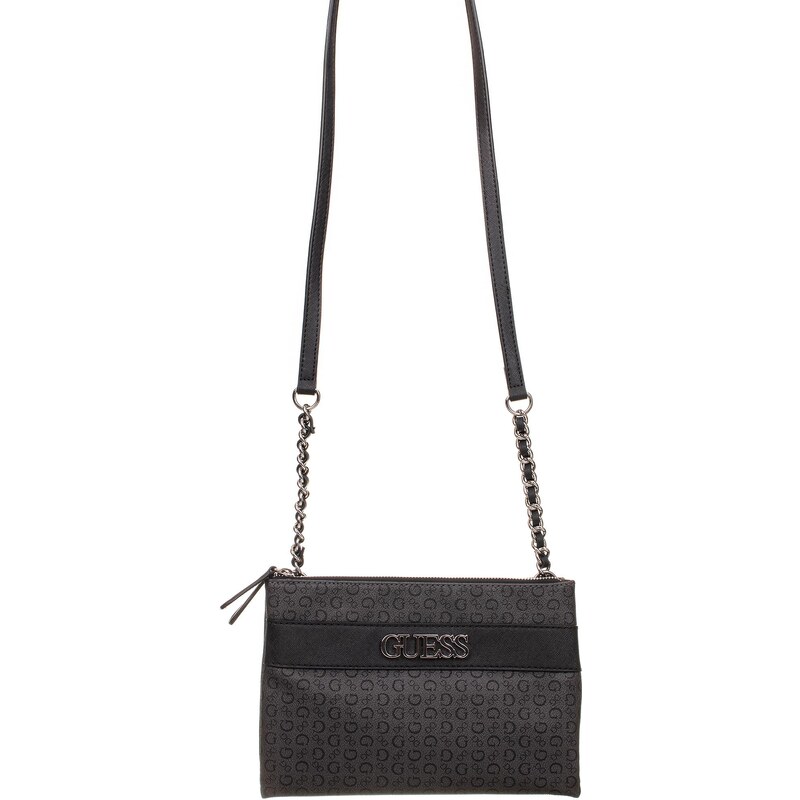 Guess dámská kabelka Ledger Crossbody tmavě šedá s monogramem