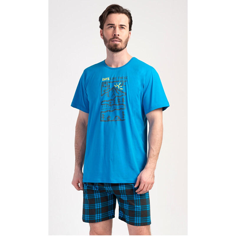 Gazzaz Pánské pyžamo šortky Outdoor, barva modrá, 100% bavlna