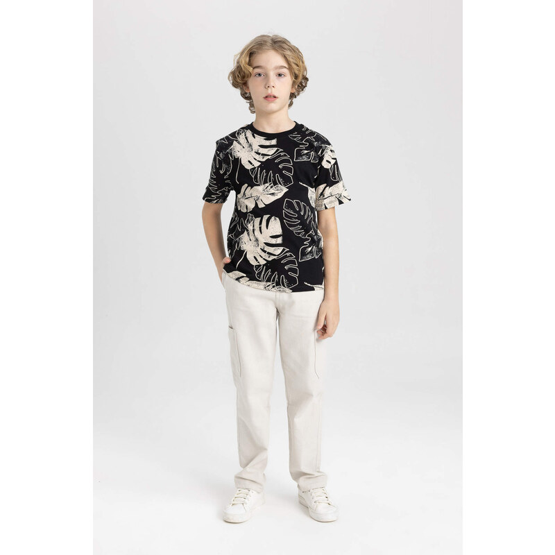 DEFACTO Boy Crew Neck Patterned Short Sleeve T-Shirt