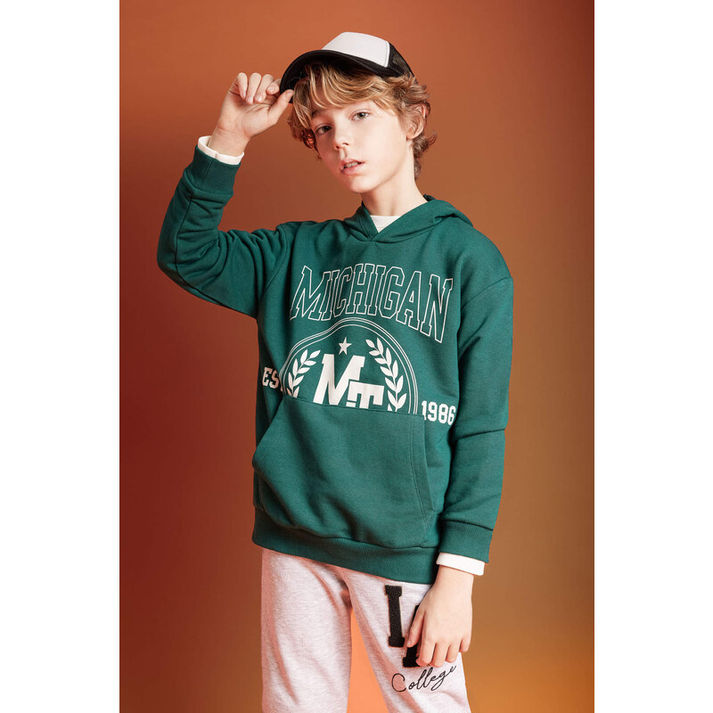 DEFACTO Boy Oversize Fit Printed Hooded Sweatshirt