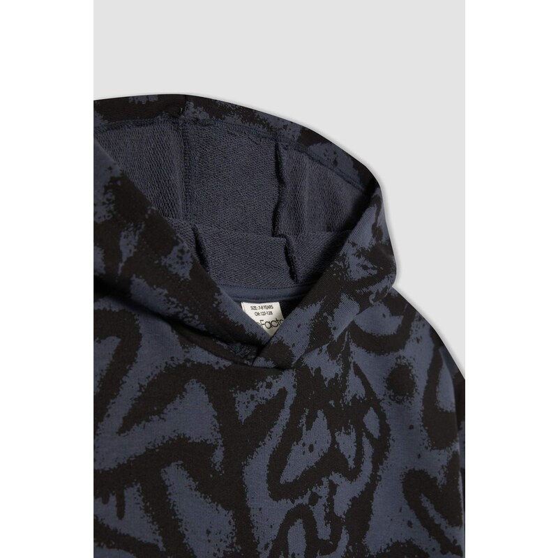 DEFACTO Boy Oversize Fit Hooded Patterned Sweatshirt