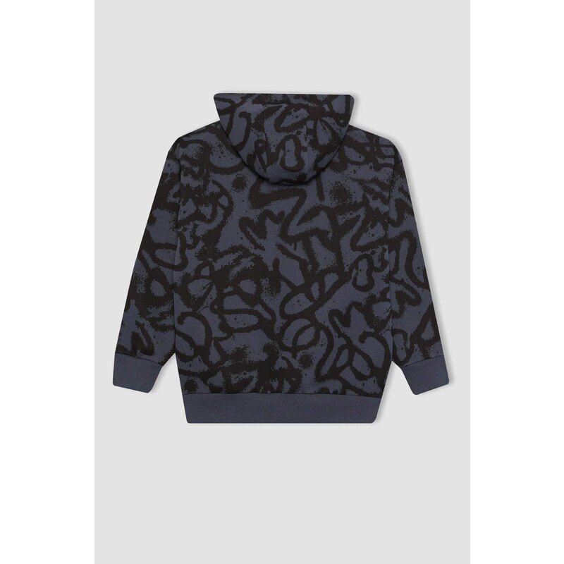 DEFACTO Boy Oversize Fit Hooded Patterned Sweatshirt