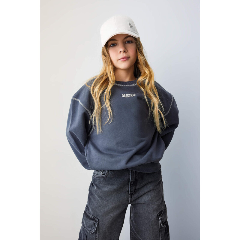 DEFACTO Girl Oversize Fit Crew Neck Sweatshirt