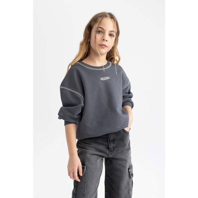 DEFACTO Girl Oversize Fit Crew Neck Sweatshirt