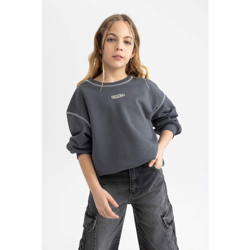 DEFACTO Girl Oversize Fit Crew Neck Sweatshirt