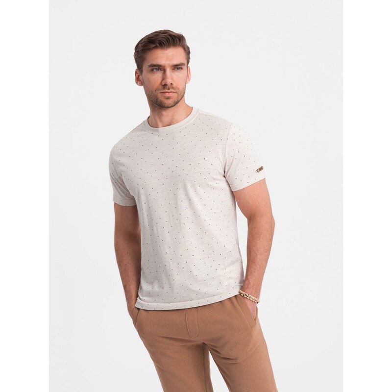 Ombre Clothing Béžové tričko s barevnými písmeny V1 TSFP-0185