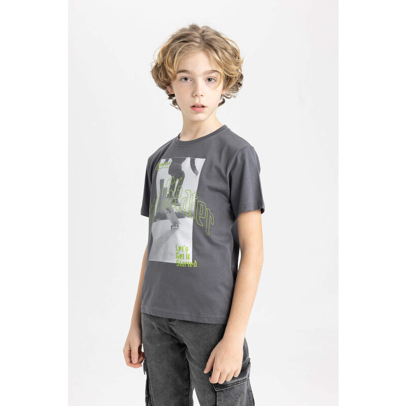 DEFACTO Boy Crew Neck Printed Short Sleeve T-Shirt