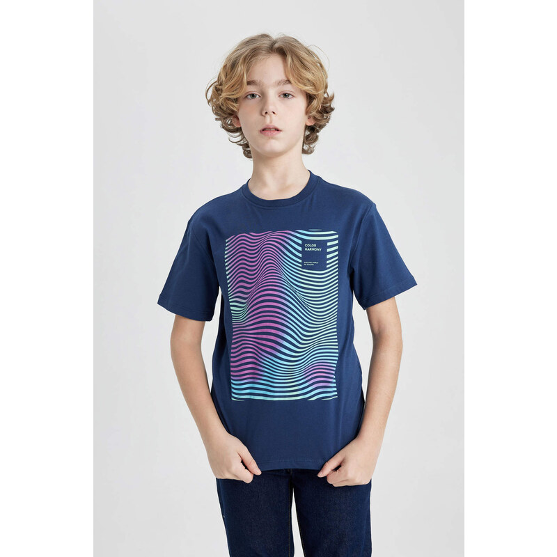 DEFACTO Boy Regular Fit Crew Neck Printed Short Sleeve T-Shirt