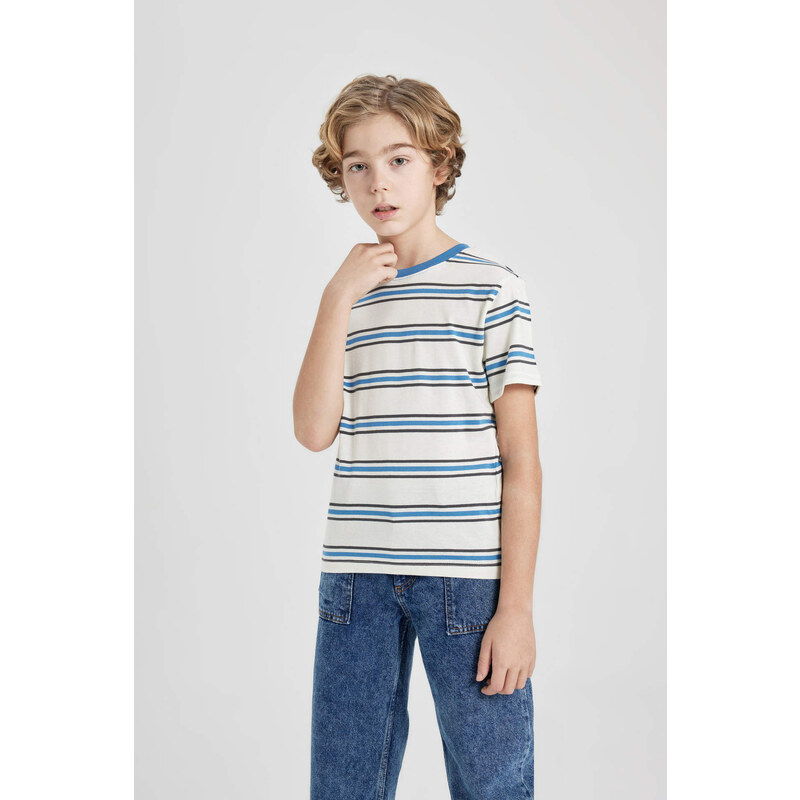 DEFACTO Boy Regular Fit Crew Neck Striped Short Sleeve T-Shirt