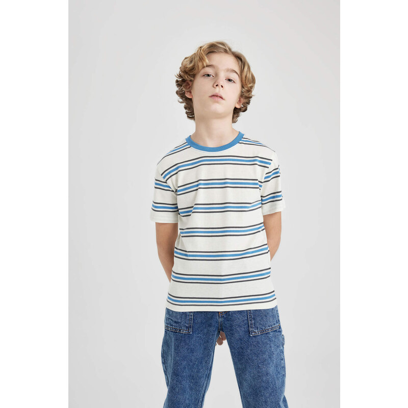 DEFACTO Boy Regular Fit Crew Neck Striped Short Sleeve T-Shirt