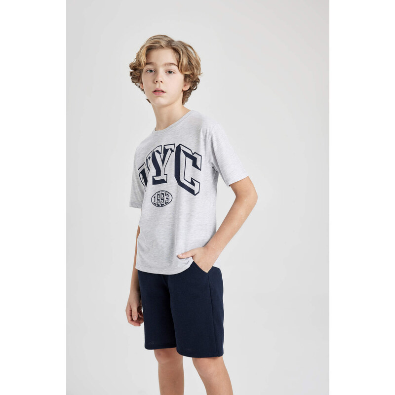 DEFACTO Boy Printed Short Sleeve T-Shirt Shorts 2 Piece Set