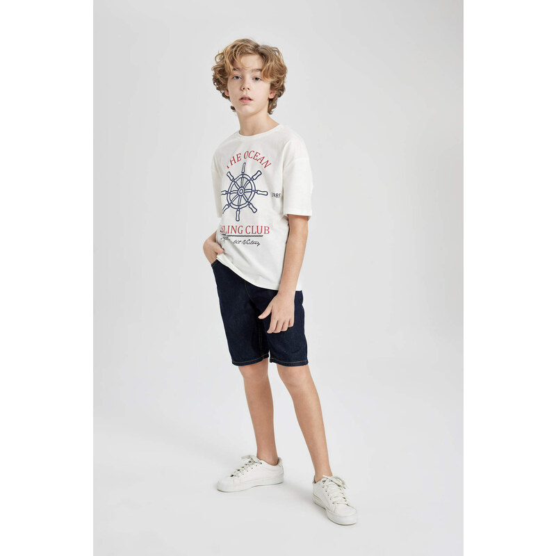 DEFACTO Boy Oversize Fit Crew Neck Printed T-Shirt