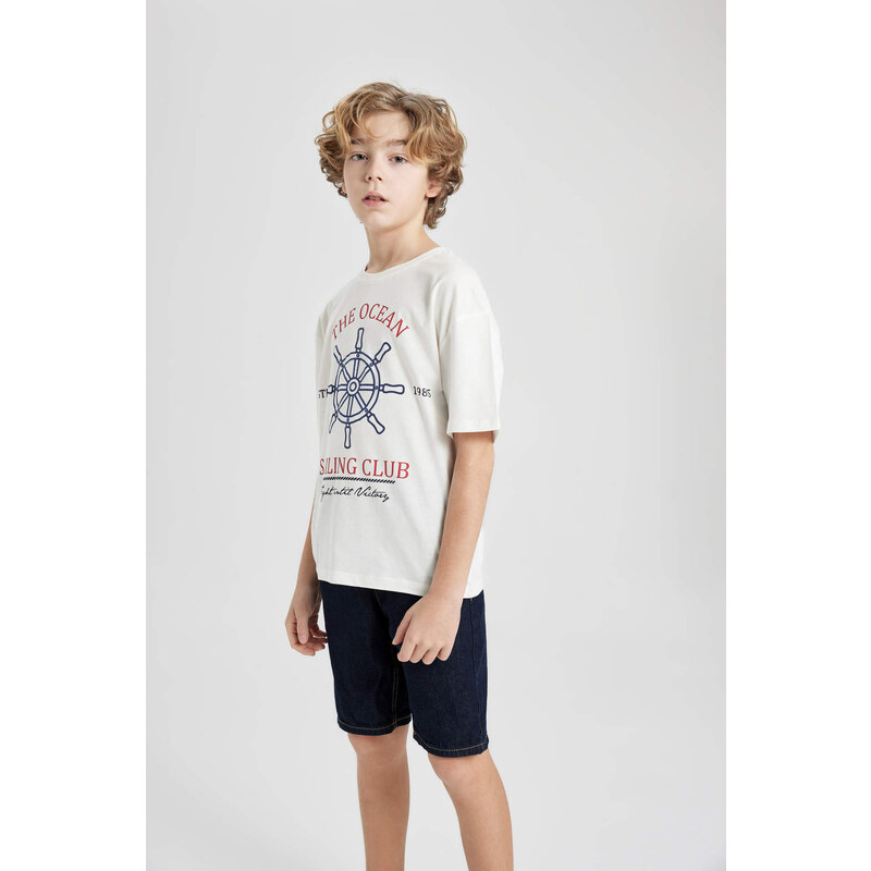 DEFACTO Boy Oversize Fit Crew Neck Printed T-Shirt