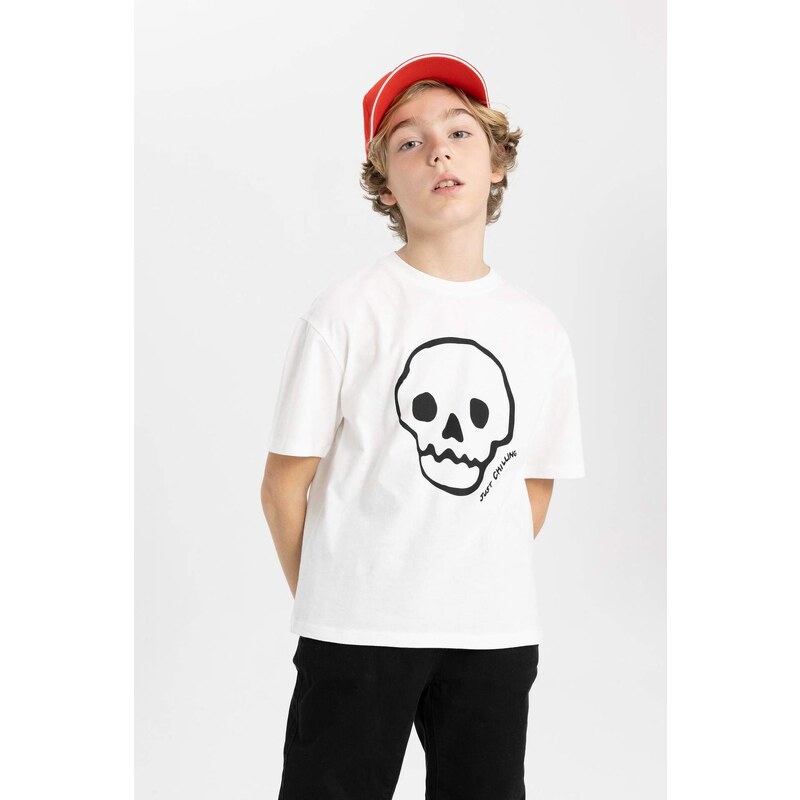 DEFACTO Boy Oversize Fit Crew Neck Embroidered T-Shirt