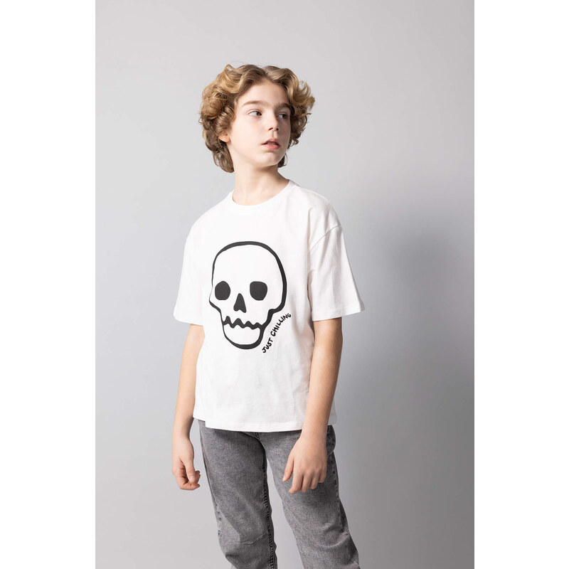 DEFACTO Boy Oversize Fit Crew Neck Embroidered T-Shirt