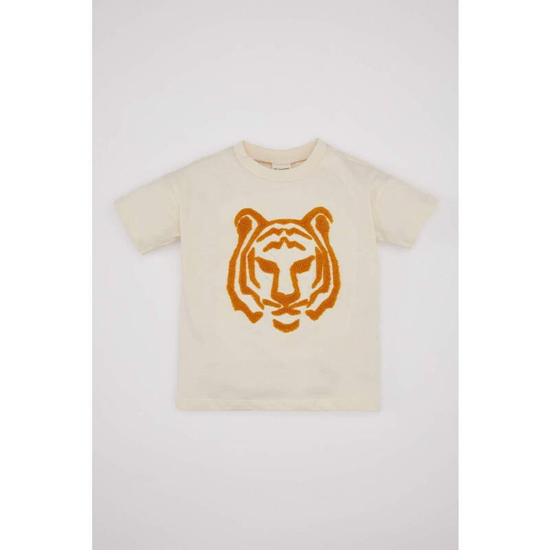 DEFACTO Baby Boy Crew Neck Tiger Pattern Short Sleeve T-Shirt