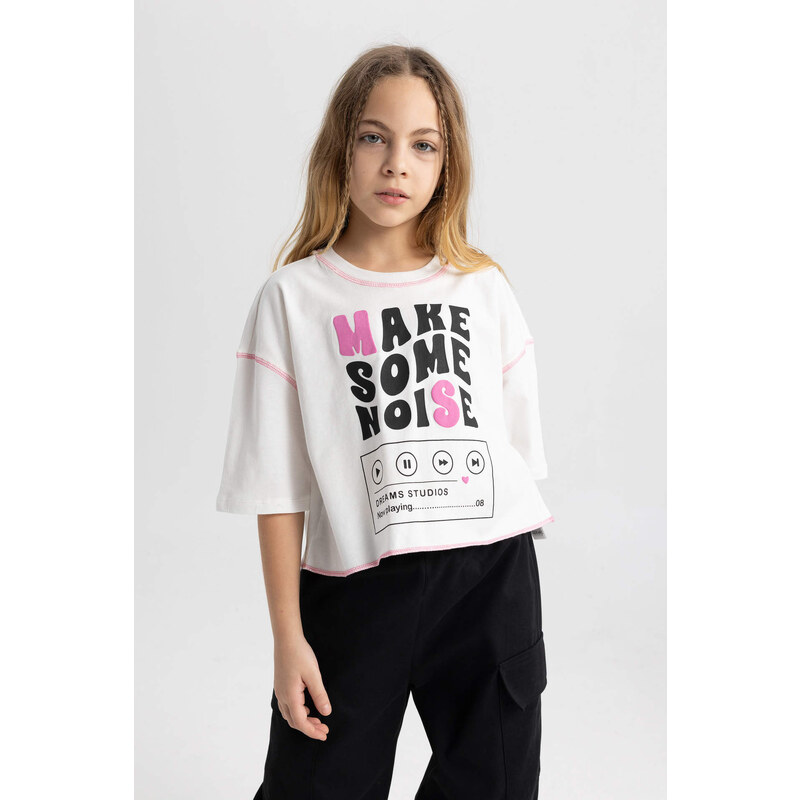 DEFACTO Girl Cotton Short Sleeve Crop T-Shirt