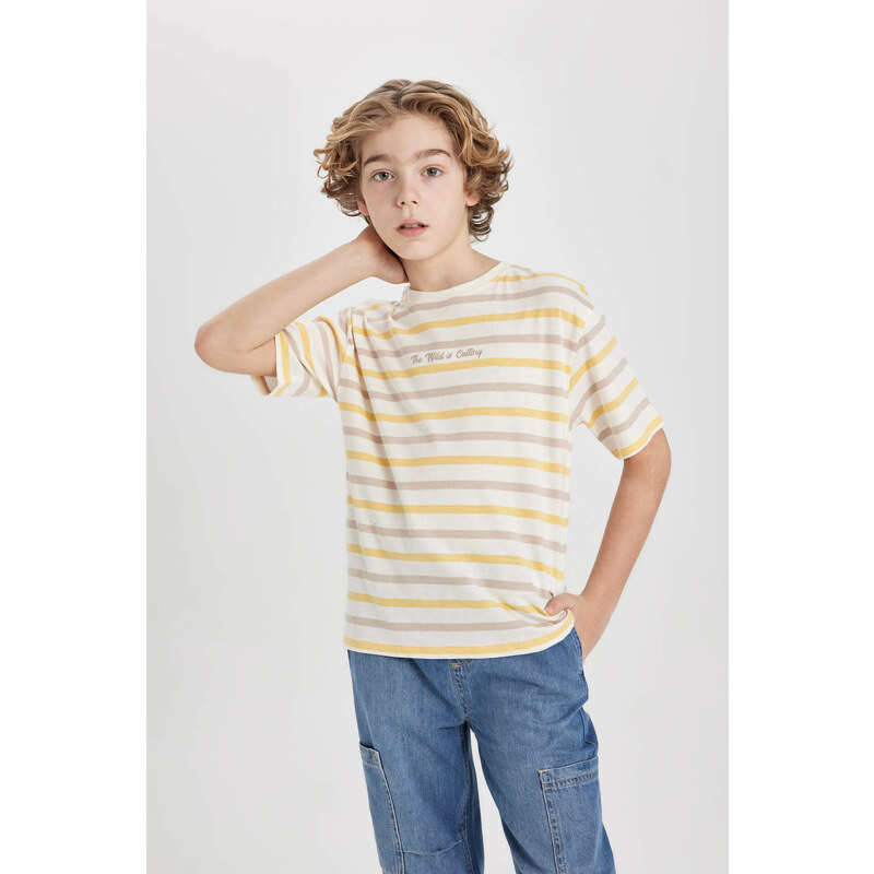 DEFACTO Boy Oversize Fit Crew Neck Patterned Short Sleeve T-Shirt