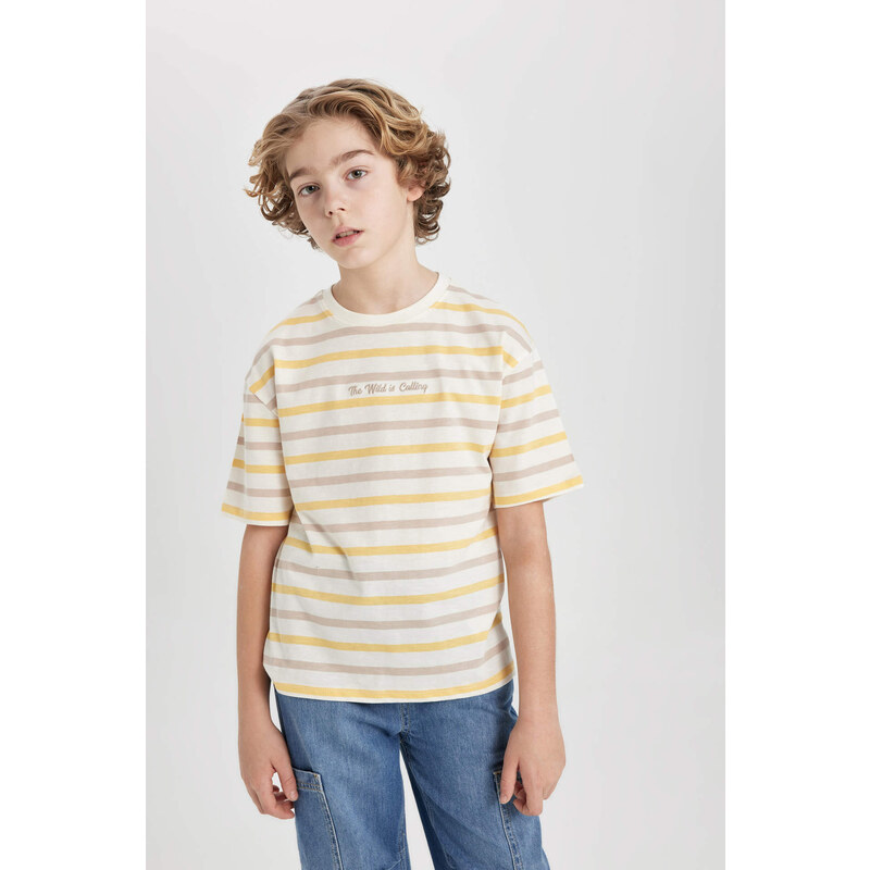 DEFACTO Boy Oversize Fit Crew Neck Patterned Short Sleeve T-Shirt