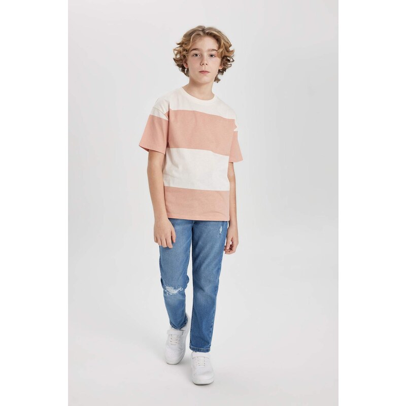 DEFACTO Boy Oversize Fit Crew Neck Striped Short Sleeve T-Shirt