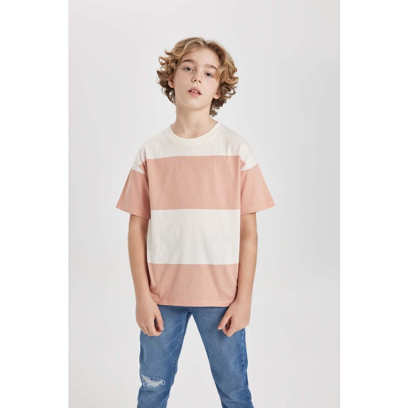 DEFACTO Boy Oversize Fit Crew Neck Striped Short Sleeve T-Shirt