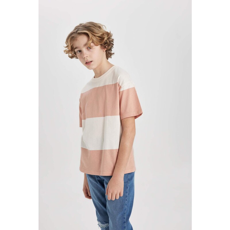 DEFACTO Boy Oversize Fit Crew Neck Striped Short Sleeve T-Shirt