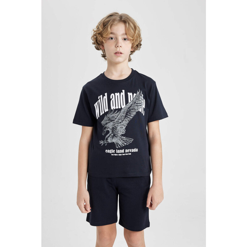 DEFACTO Boy Printed Short Sleeve T-Shirt Shorts 2 Piece Set