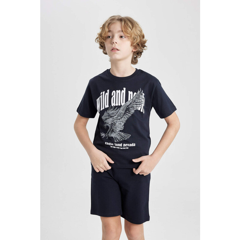 DEFACTO Boy Printed Short Sleeve T-Shirt Shorts 2 Piece Set