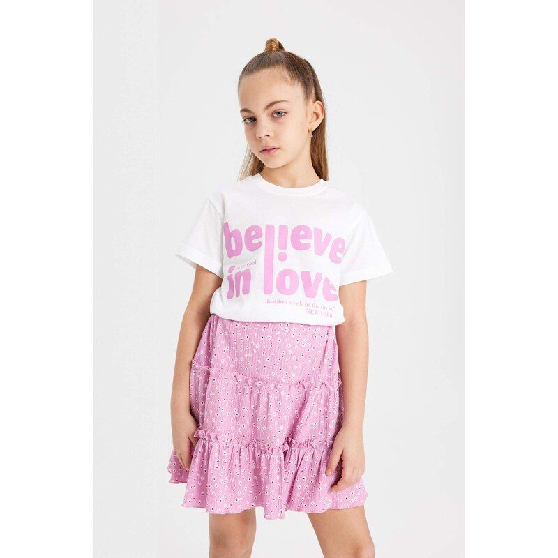 DEFACTO Girl Slogan Printed Short Sleeve T-Shirt