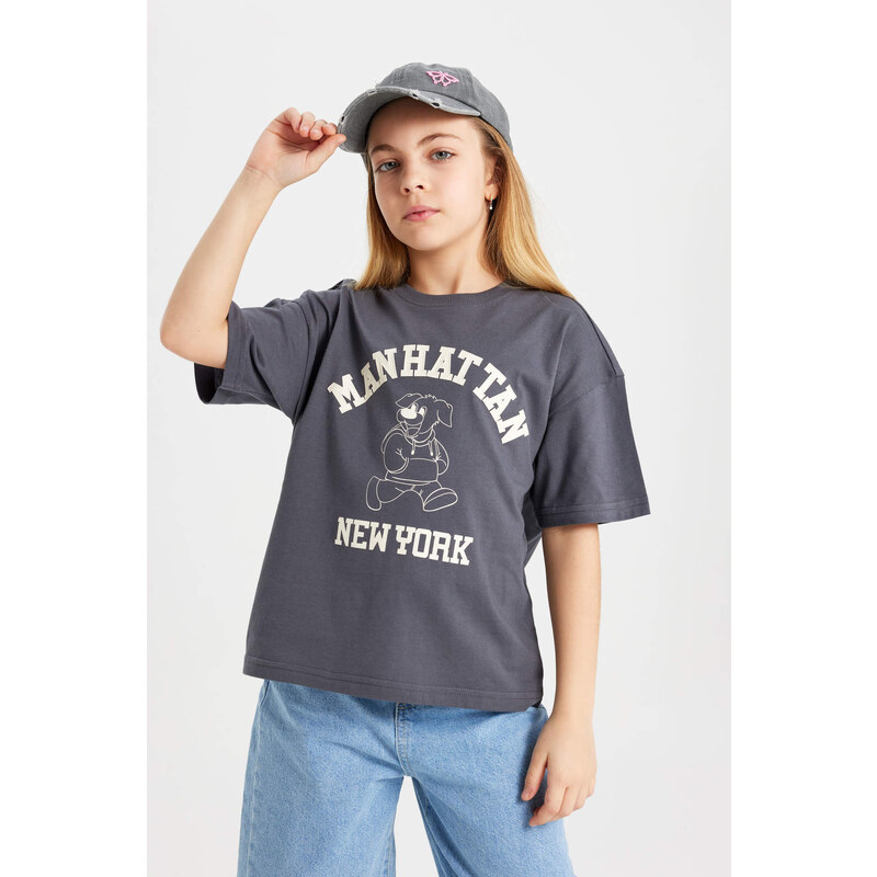 DEFACTO Girl Oversize Fit Printed Short Sleeve T-Shirt