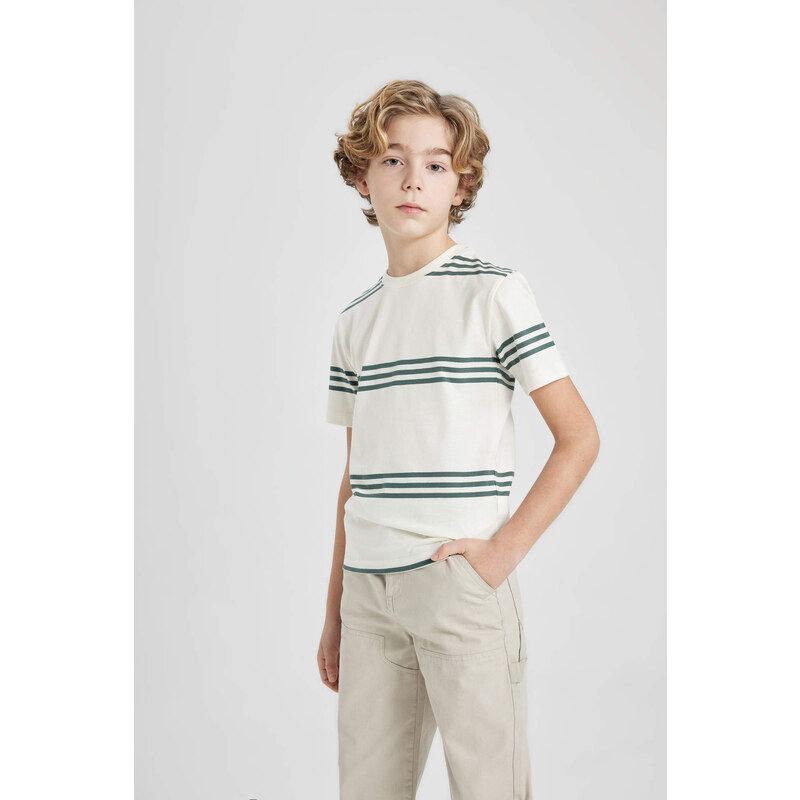 DEFACTO Boy Regular Fit Crew Neck Striped Short Sleeve T-Shirt